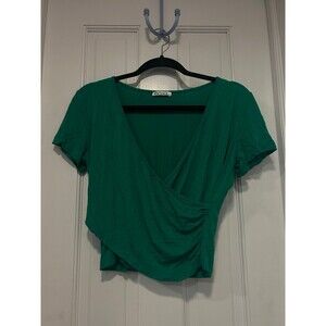 Green Short Sleeve Wrap Top